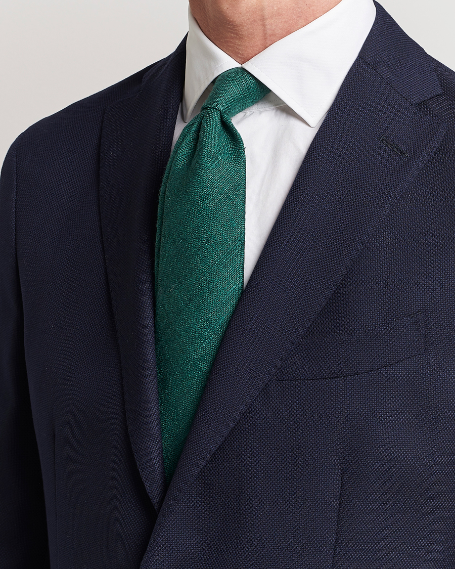 Mies | Drake's | Drake\'s | Tussah Silk Handrolled 8 cm Tie Green
