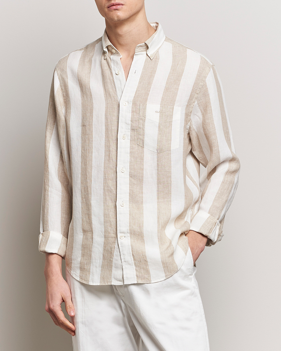 Mies |  | GANT | Regular Fit Bold Stripe Linen Shirt Beige/White