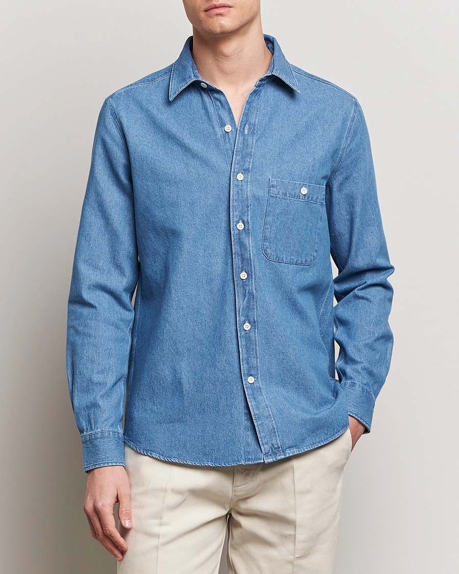 Mies | A Day's March | A Day\'s March | Mason Sturdy Denim Shirt Light Blue