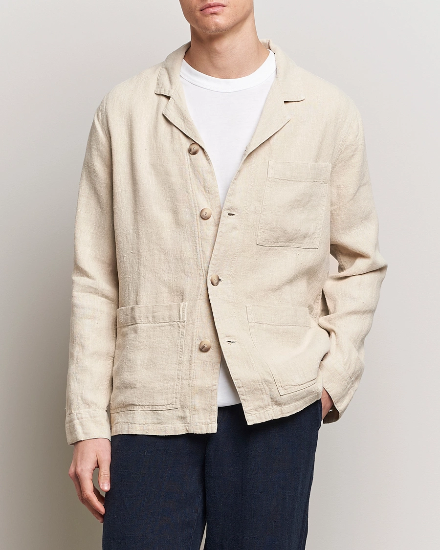 Mies | A Day's March | A Day\'s March | Bangher Linen Overshirt Oyster