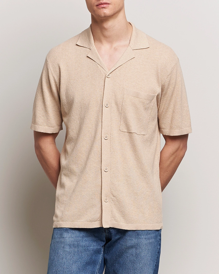 Mies | A Day's March | A Day\'s March | Yamu Knitted Herringbone Shirt Oyster