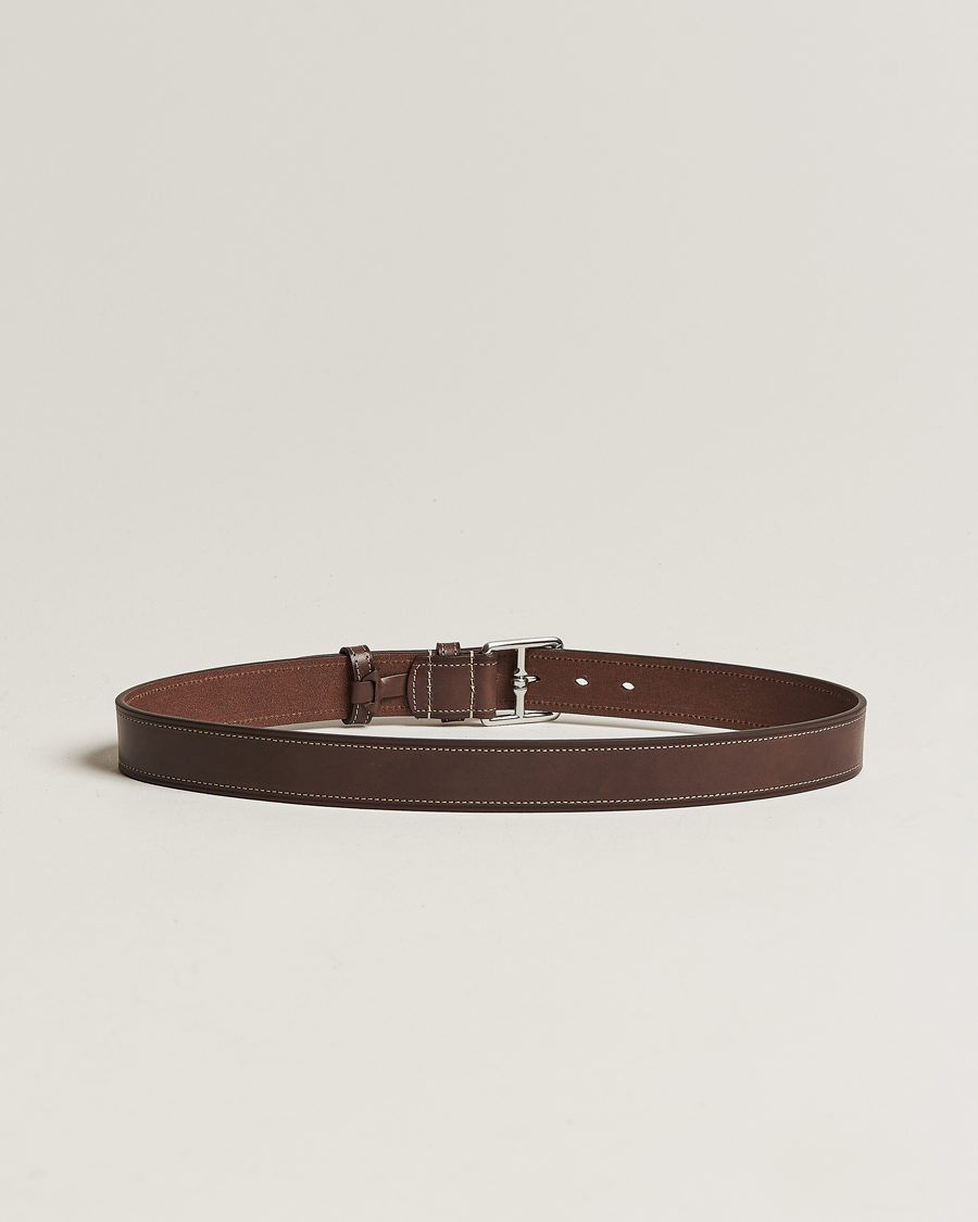 Mies | Italian Department | Anderson\'s | Bridle Stiched 3,5 cm Leather Belt Brown