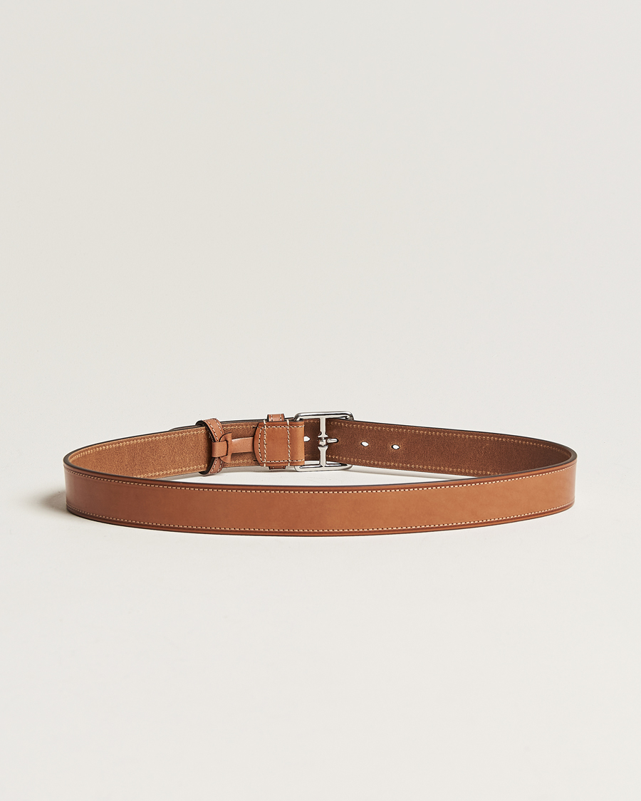 Mies | Italian Department | Anderson\'s | Bridle Stiched 3,5 cm Leather Belt Tan