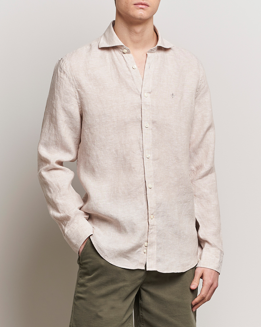 Mies | Vaatteet | Morris | Slim Fit Linen Cut Away Shirt Khaki