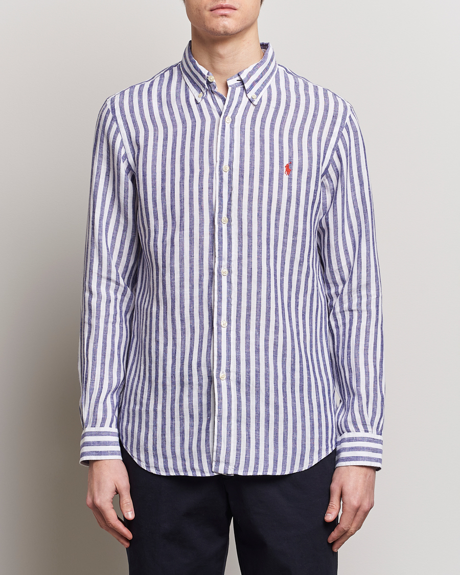Mies | Preppy Authentic | Polo Ralph Lauren | Custom Fit Striped Linen Shirt Blue/White
