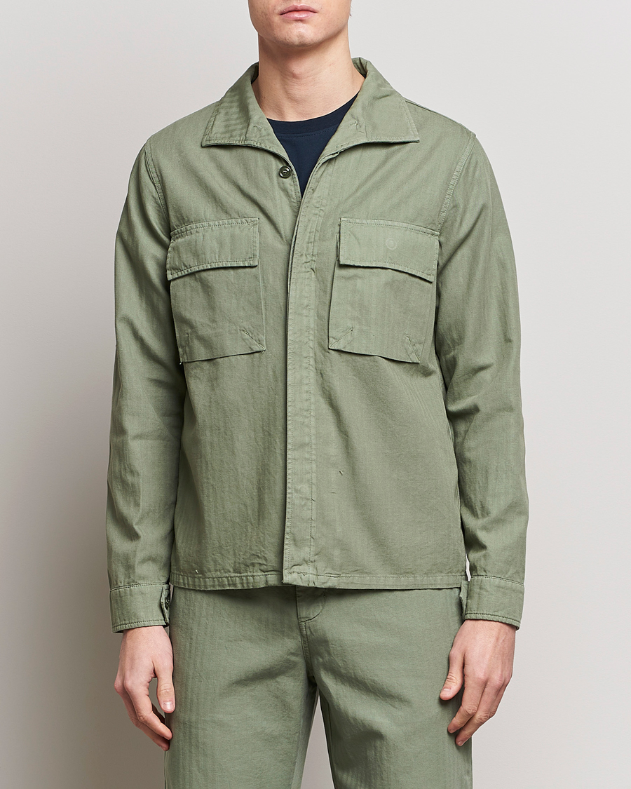 Mies | Italian Department | Aspesi | Cotton Herringbone Shirt Jacket Sage