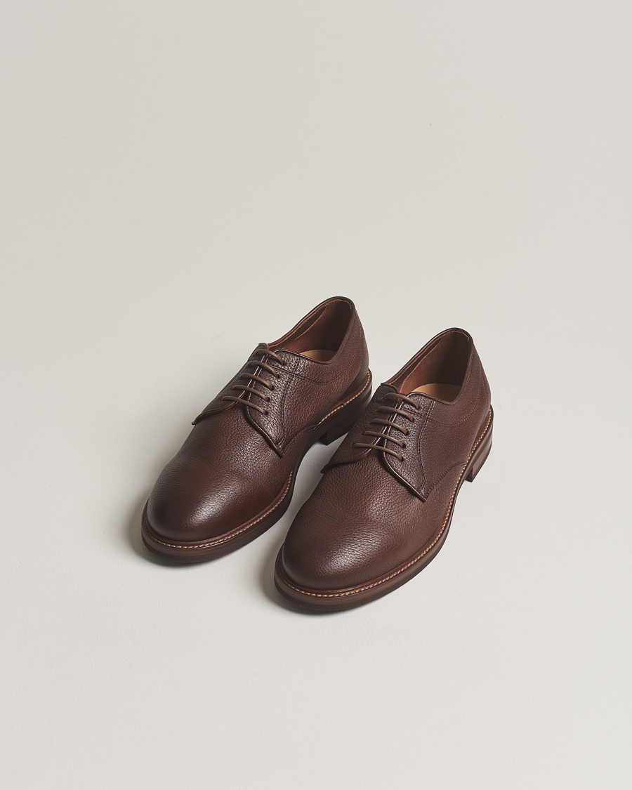 Mies | Käsintehdyt kengät | Brunello Cucinelli | Plain Toe Derby Dark Brown Deerskin