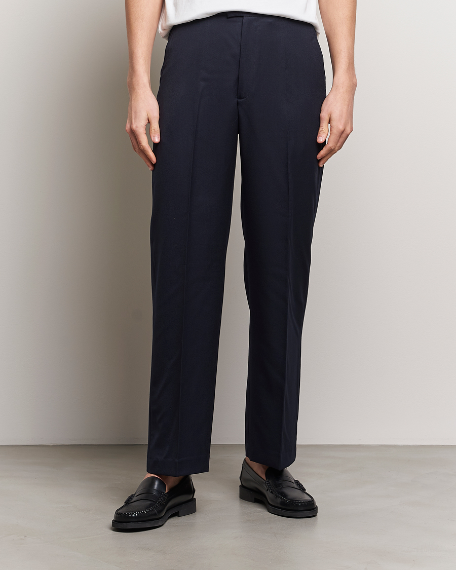 Mies | Housut | A Day\'s March | Edward Relaxed Wool Trousers Navy