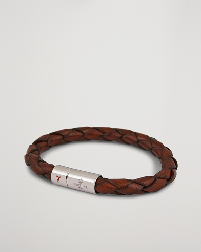 Mies |  | Skultuna | Leather Bracelet Plaited 7 by Lino Ieluzzi Brown