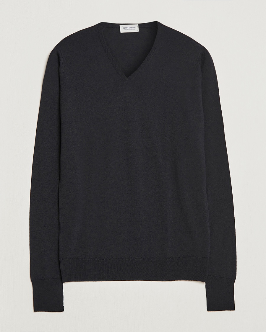 John Smedley Bobby Extra Fine Merino V-Neck Pullover Black – Musta
