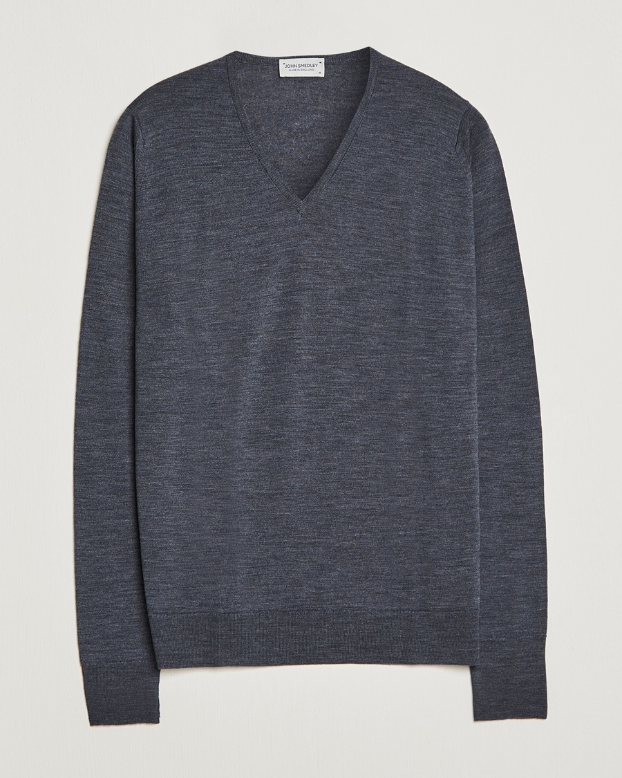John Smedley Bobby Extra Fine Merino V-Neck Pullover Charcoal – Harmaa