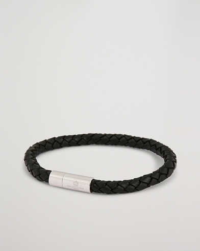 Mies | Korut | Skultuna | One Row Leather Bracelet Black Steel