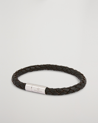 Mies | Skultuna | Skultuna | One Row Leather Bracelet Dark Brown Steel