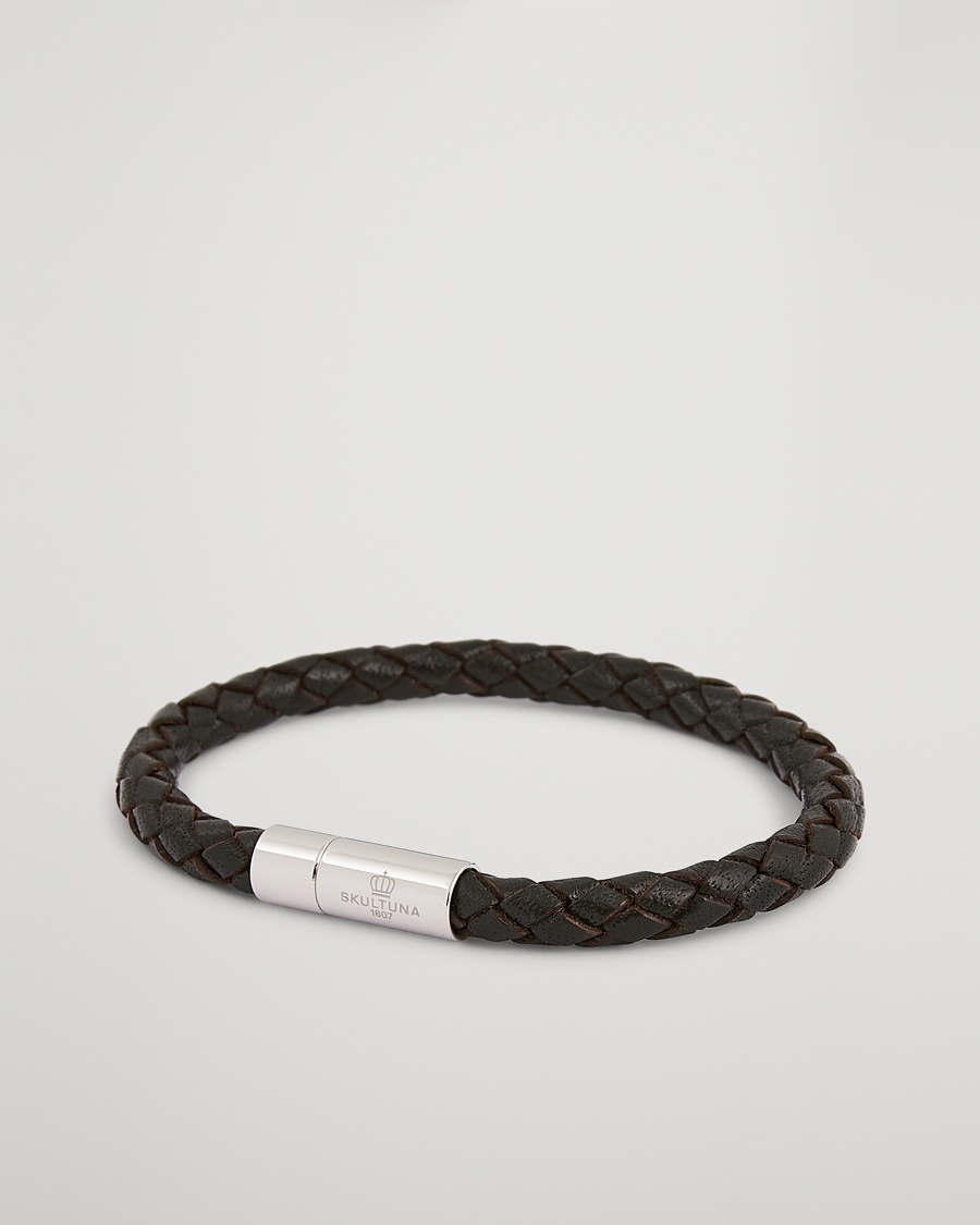 Skultuna One Row Leather Bracelet Dark Brown Steel – Ruskea