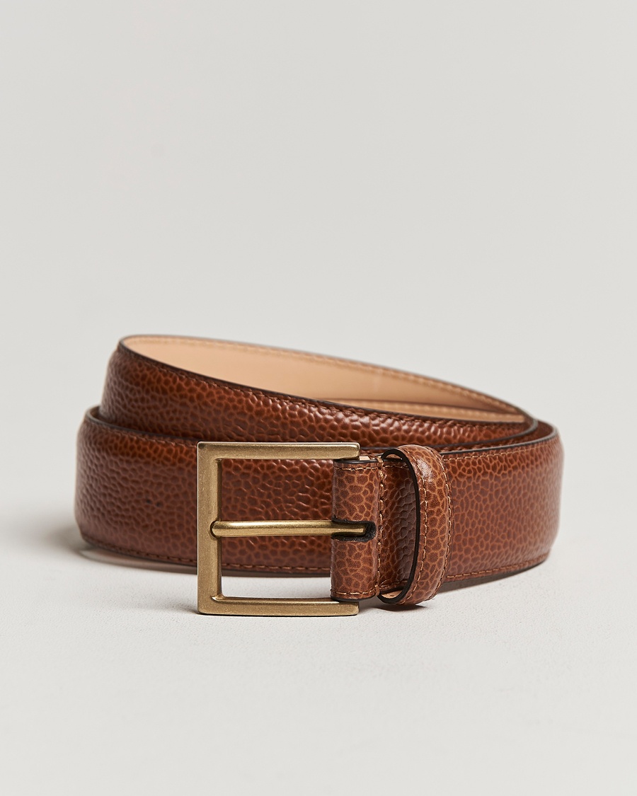 Crockett & Jones Belt 3,5 cm Tan Grained Calf – Ruskea
