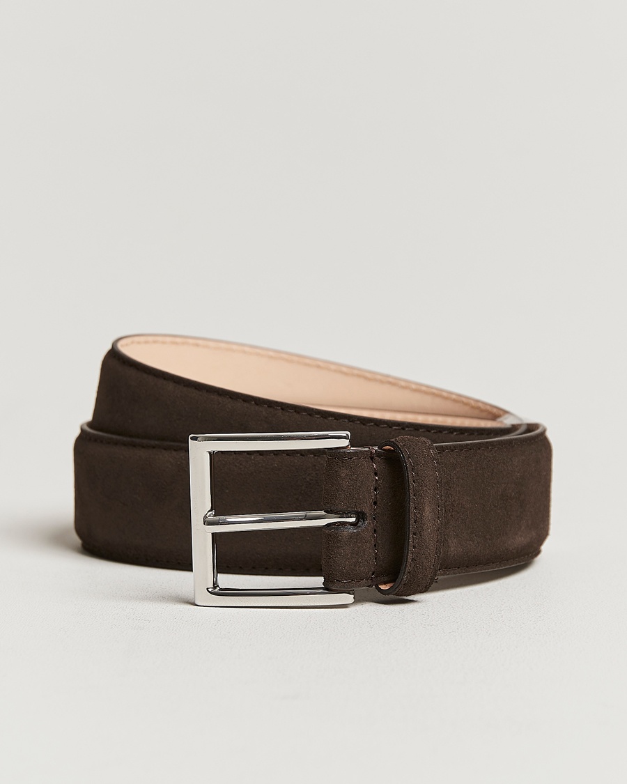Crockett & Jones Belt 3,2 cm Dark Brown Suede – Ruskea