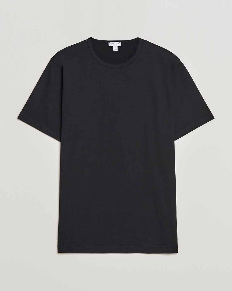Sunspel Crew Neck Q82 Cotton T-Shirt Black – Musta
