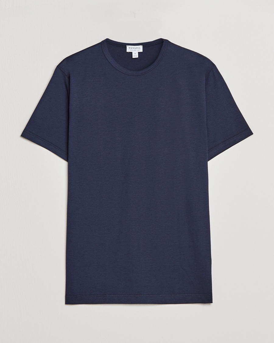 Sunspel Crew Neck Q82 Cotton T-Shirt Navy – Sininen