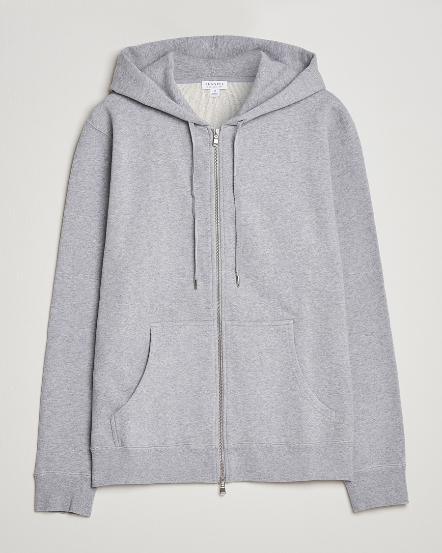 Sunspel Loopback Full Zip Hoodie Grey Melange – Harmaa
