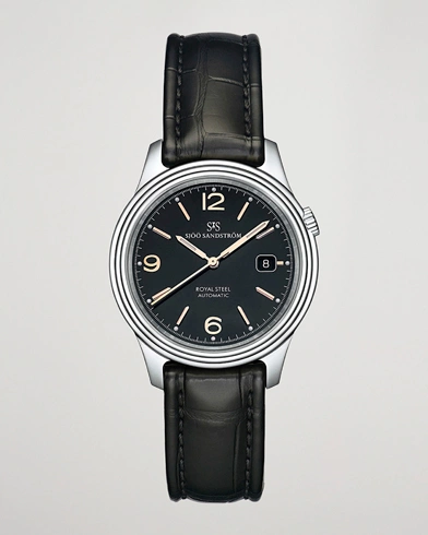 Mies | Fine watches | Sjöö Sandström | Royal Steel Classic 41mm Black and Black Alligator
