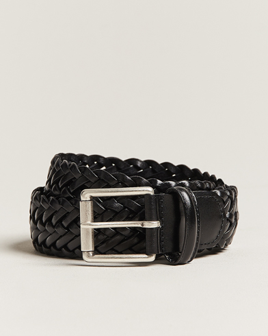 Mies | Italian Department | Anderson's | Woven Leather 3,5 cm Belt Tanned Black