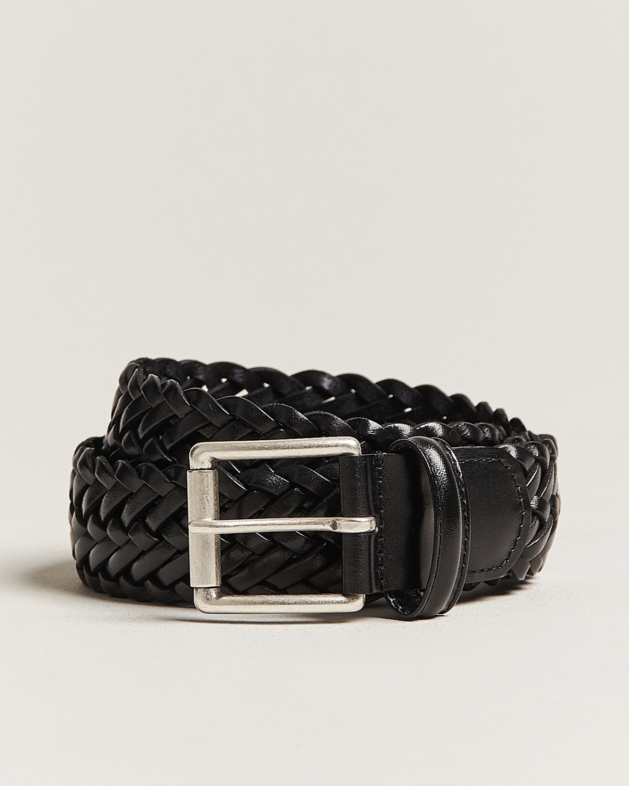 Anderson's Woven Leather 3,5 cm Belt Tanned Black – Musta