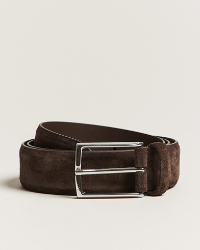 Mies | Italian Department | Anderson's | Calf Suede 3,5 cm Belt Dark Brown