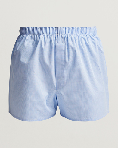 Mies |  | Sunspel | Classic Woven Cotton Boxer Shorts Light Blue Gingham