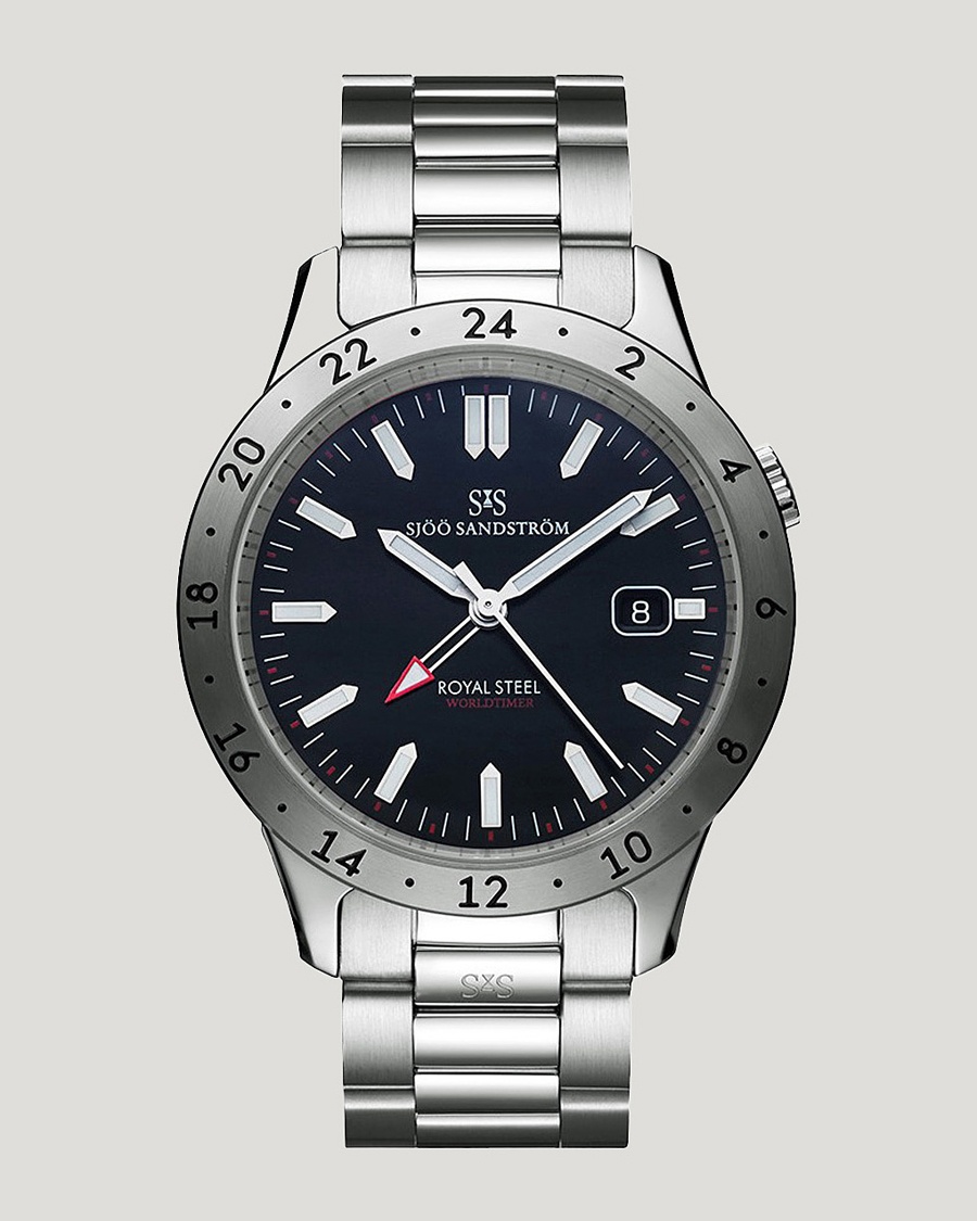 Sjöö Sandström Royal Steel Worldtimer 41mm Black with Steel – Hopea