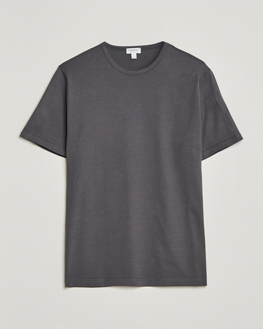 Sunspel Crew Neck Q82 Cotton T-Shirt Charcoal – Harmaa