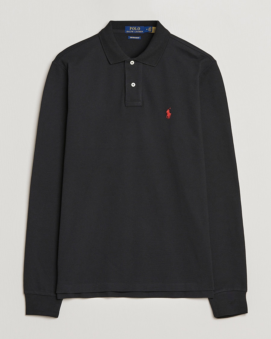Polo Ralph Lauren Custom Slim Fit Long Sleeve Polo Polo Black – Musta