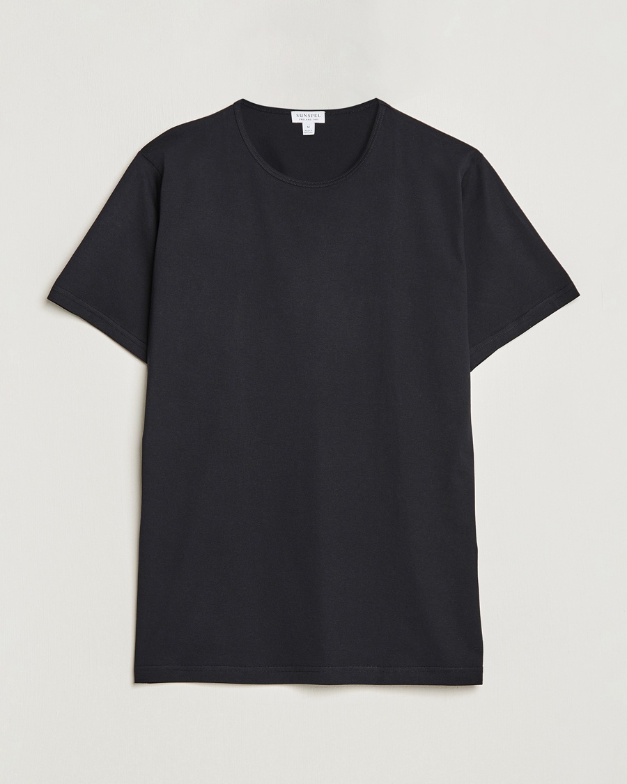 Sunspel Superfine Cotton Crew Neck T-Shirt Black – Musta