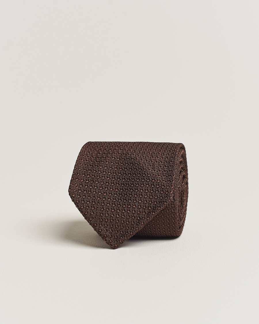 Drake's Drake'sLarge Knot Handrolled Grenadine Silk TieBrown – Ruskea