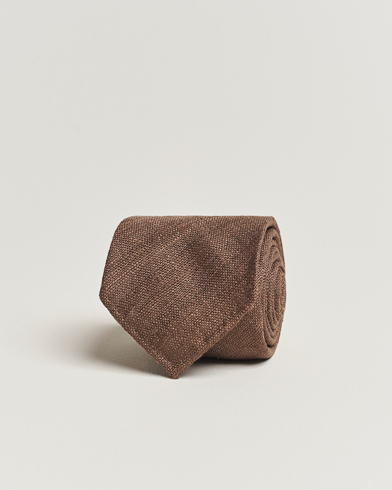 Mies |  | Drake's | Tussah Silk Handrolled 8 cm Tie Brown