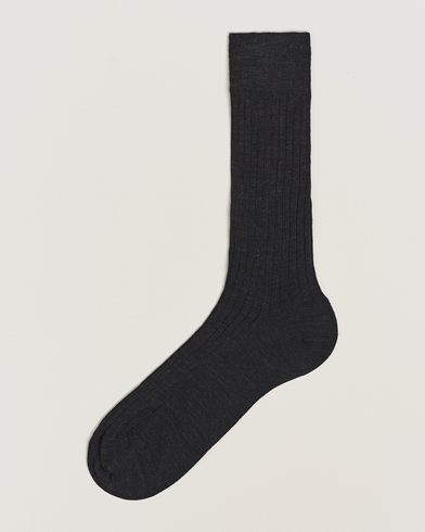 Mies | Varrelliset sukat | Bresciani | Wool/Nylon Ribbed Short Socks Anthracite