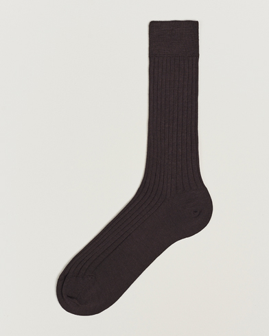 Mies | Varrelliset sukat | Bresciani | Wool/Nylon Ribbed Short Socks Brown