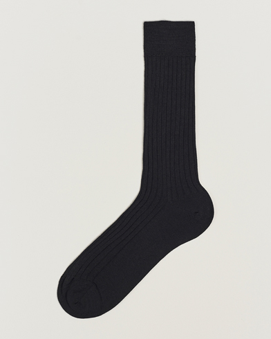 Mies | Varrelliset sukat | Bresciani | Wool/Nylon Ribbed Short Socks Black