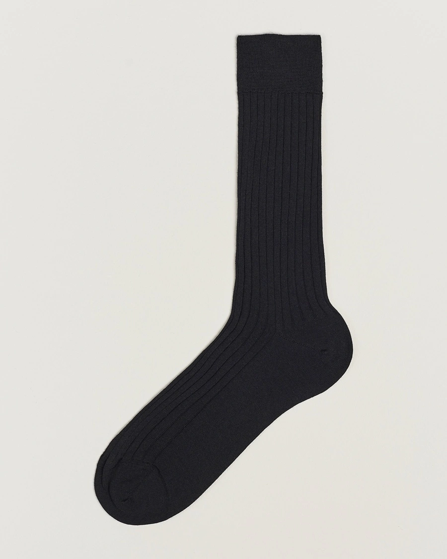 Bresciani Wool/Nylon Ribbed Short Socks Black – Musta