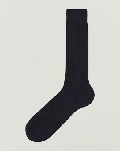 Mies | Merinovillasukat | Bresciani | Wool/Nylon Ribbed Short Socks Navy
