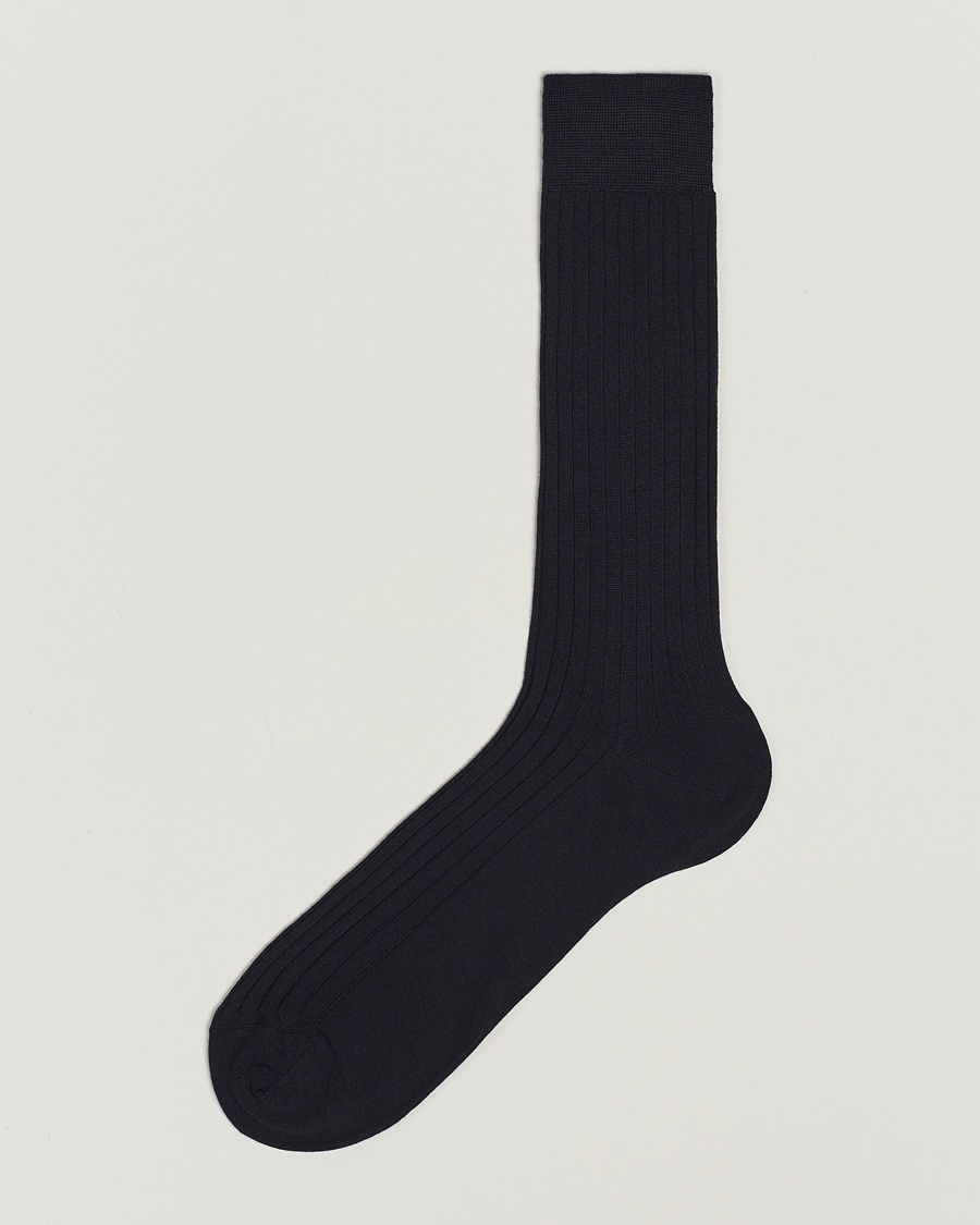 Bresciani Wool/Nylon Ribbed Short Socks Navy – Sininen