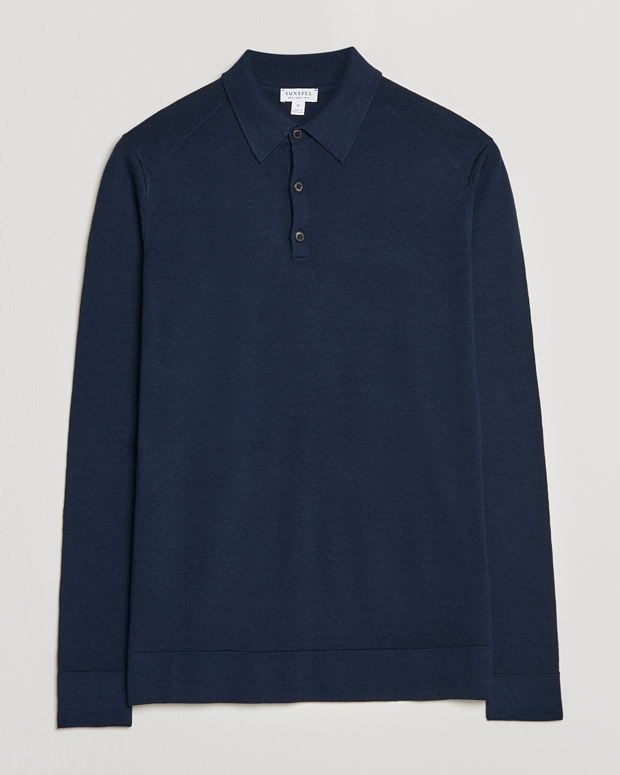 Sunspel Long Sleeve Polo Navy – Sininen