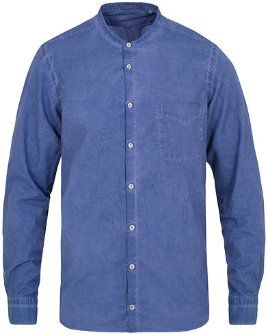  Noto Jacquard Mandarin Collar Shirt Indigo Blue