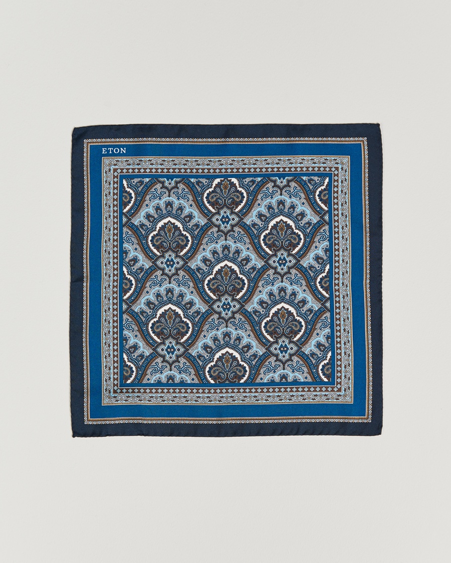 Eton Silk Paisley Print Pocket Square Blue – Sininen