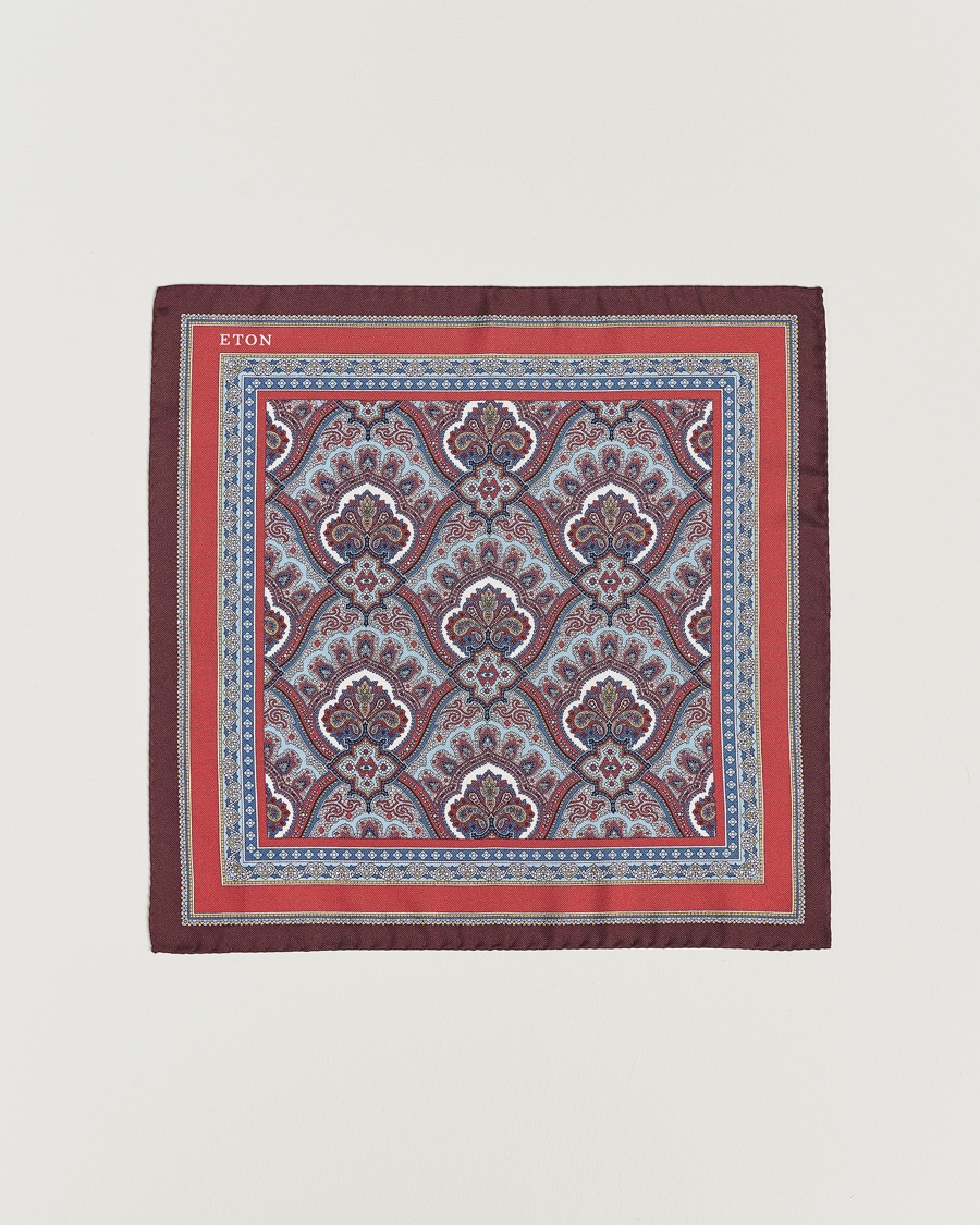 Eton Silk Paisley Print Pocket Square Red – Punainen