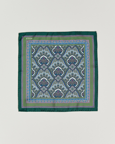 Mies | Eton | Eton | Silk Paisley Print Pocket Square Green