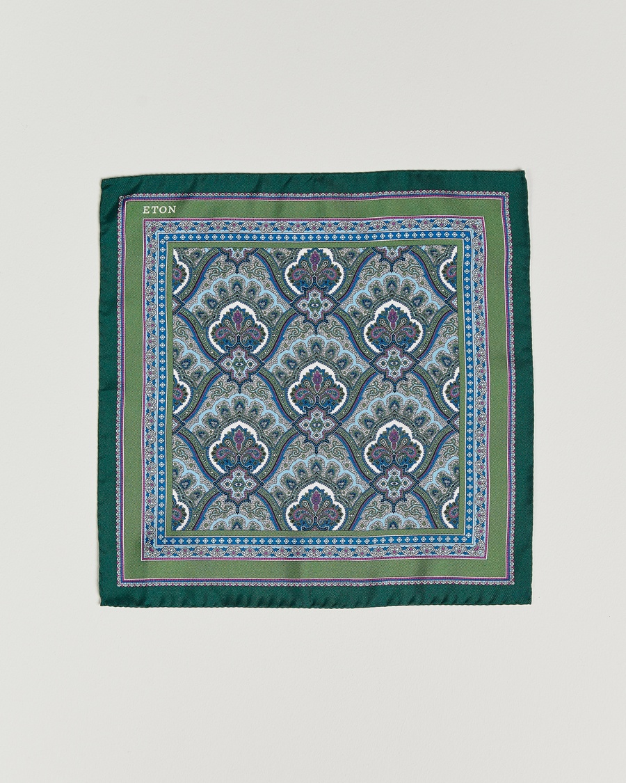 Eton Silk Paisley Print Pocket Square Green – Vihreä