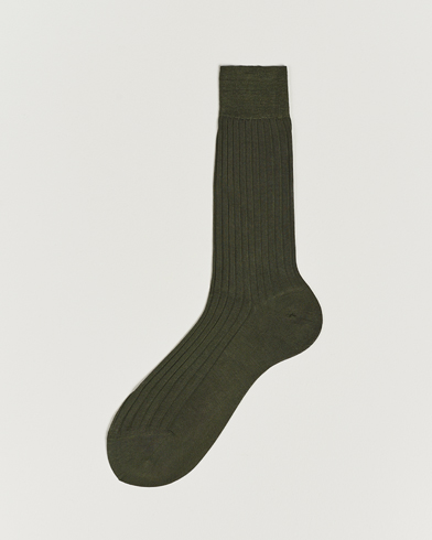 Mies | Varrelliset sukat | Bresciani | Cotton Ribbed Short Socks Olive Green