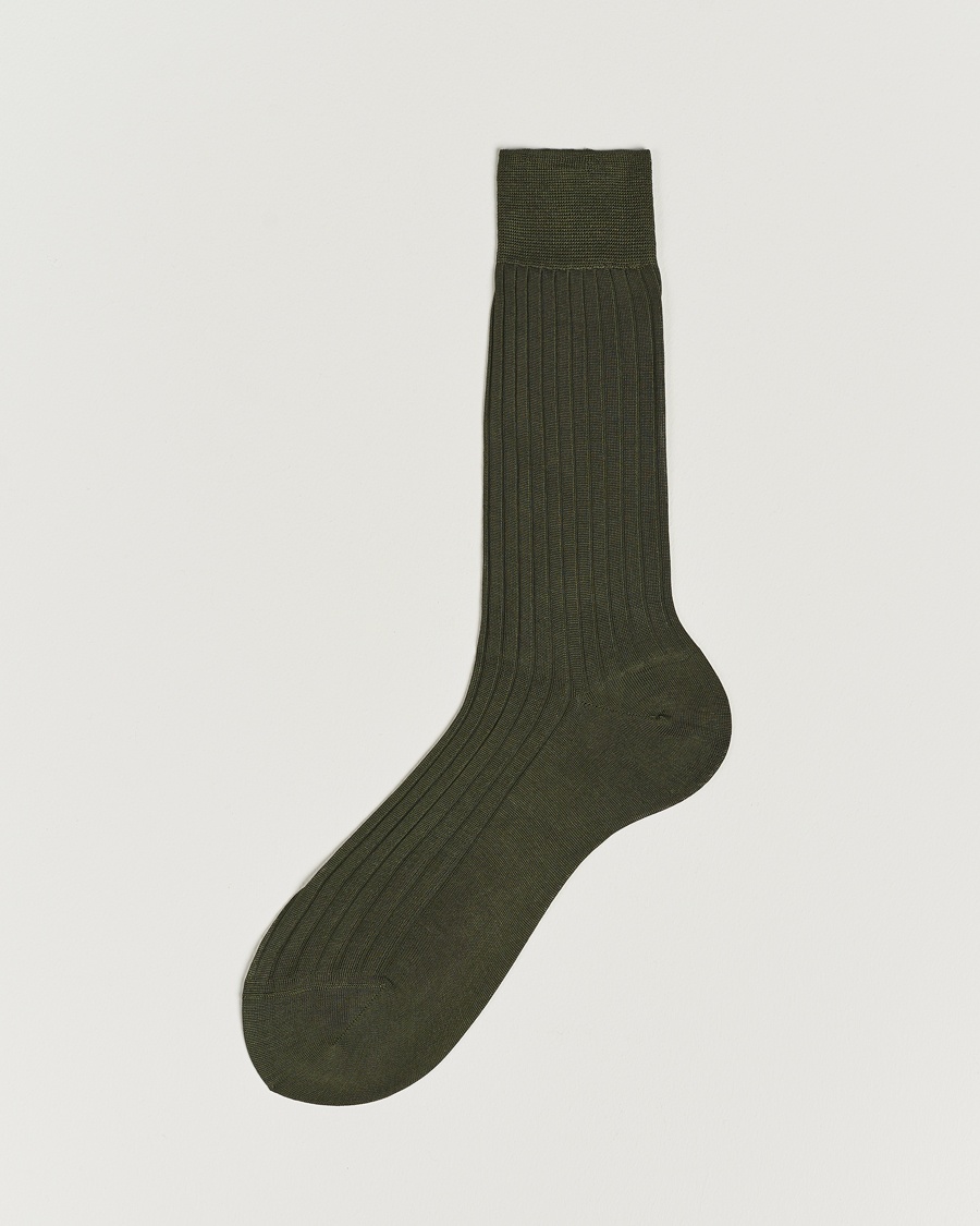 Bresciani Cotton Ribbed Short Socks Olive Green – Vihreä