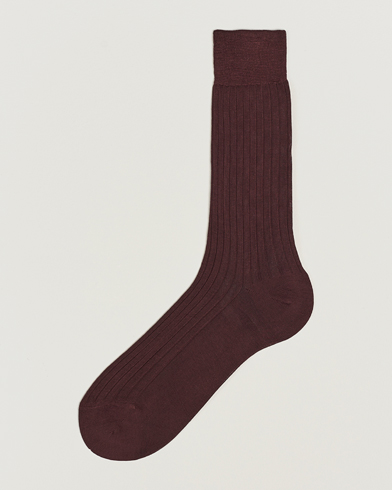 Mies | Varrelliset sukat | Bresciani | Cotton Ribbed Short Socks Burgundy