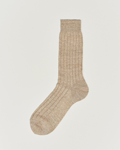 Mies | Varrelliset sukat | Bresciani | Linen Ribbed Short Socks Sand Melange